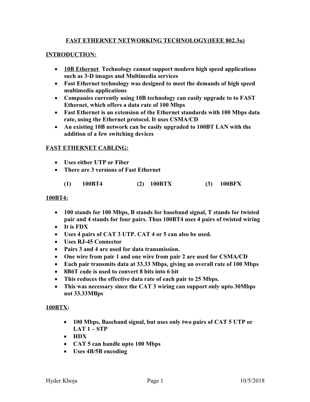 Fast Ethernet Networking Technology(Ieee 802