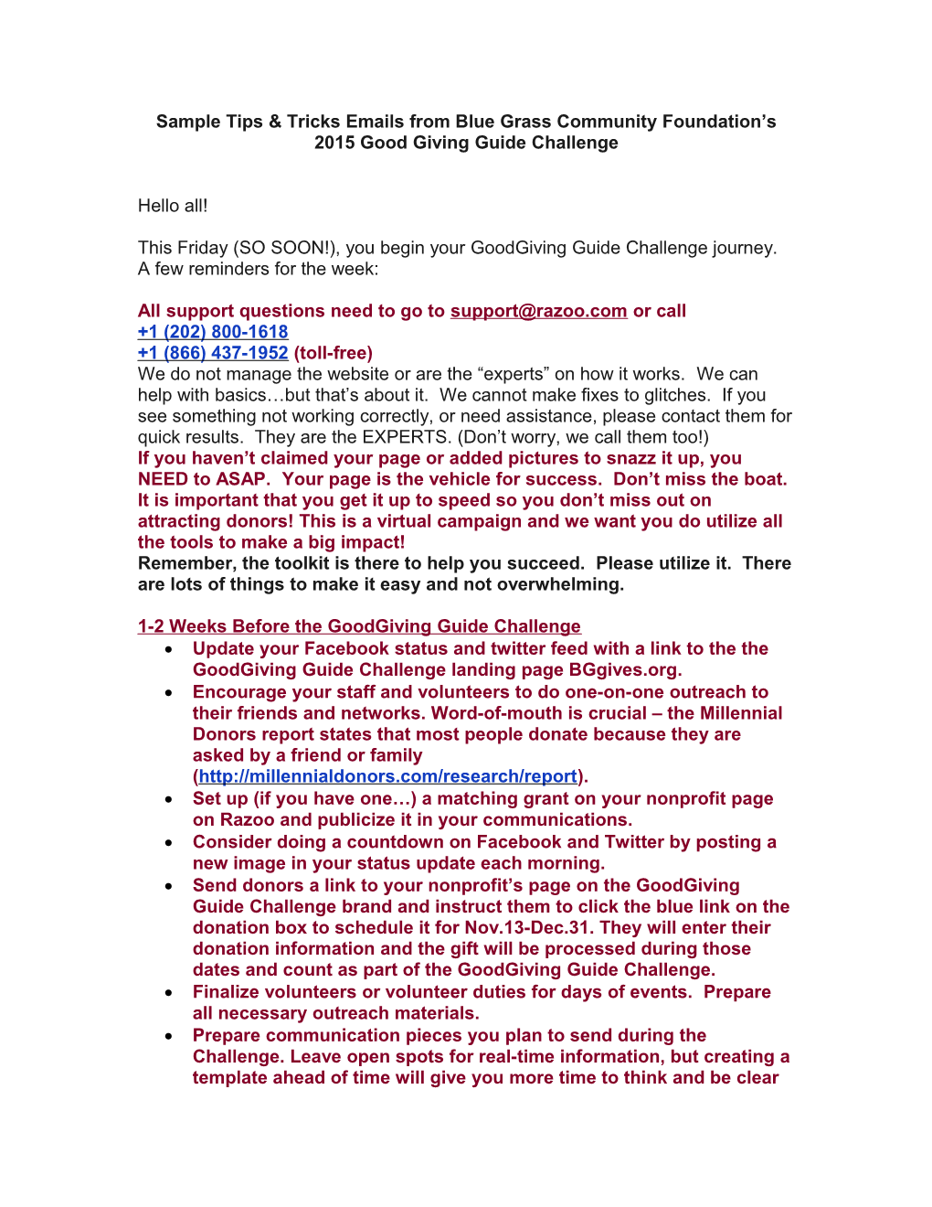 Sample Tips & Tricks Emails from Blue Grass Community Foundation S 2015 Good Giving Guide