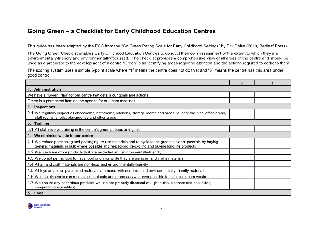 Going Green a Checklist for Early Childhood Education Centres