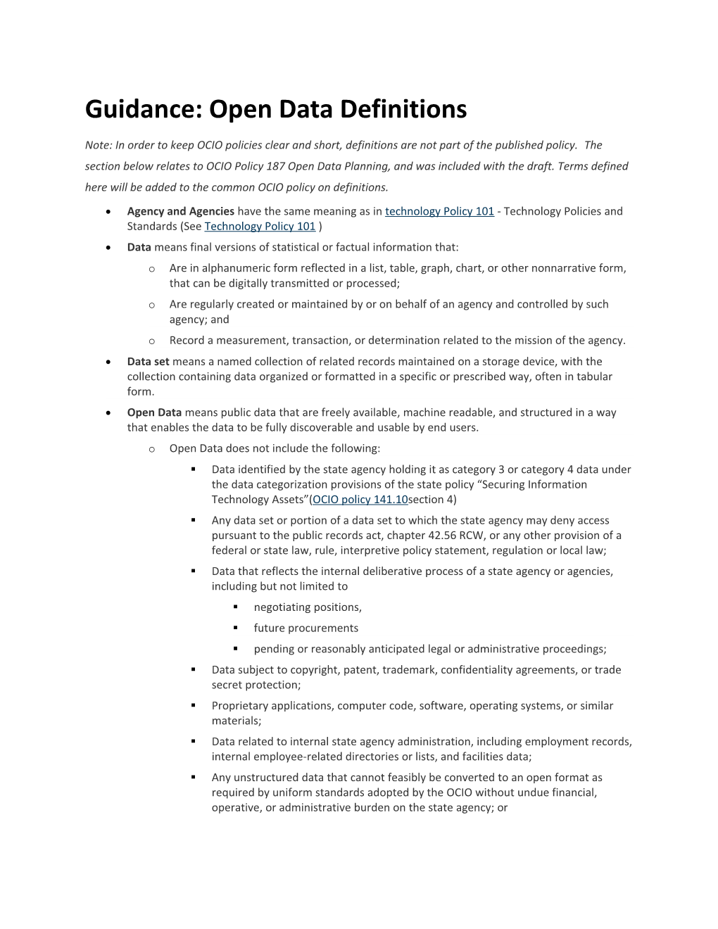 Guidance: Open Data Definitions