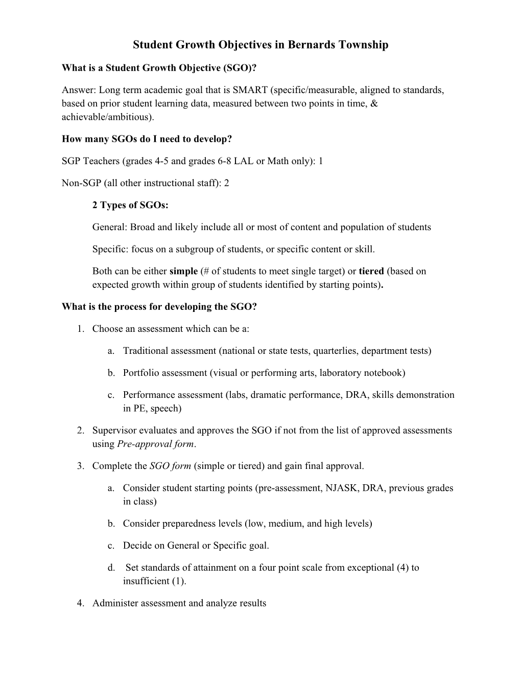 Student Growth Objectives in Bernards Township