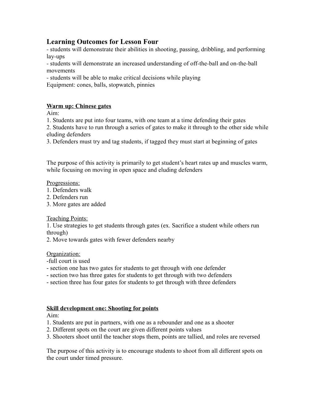 Learning Outcomes for Lesson Four