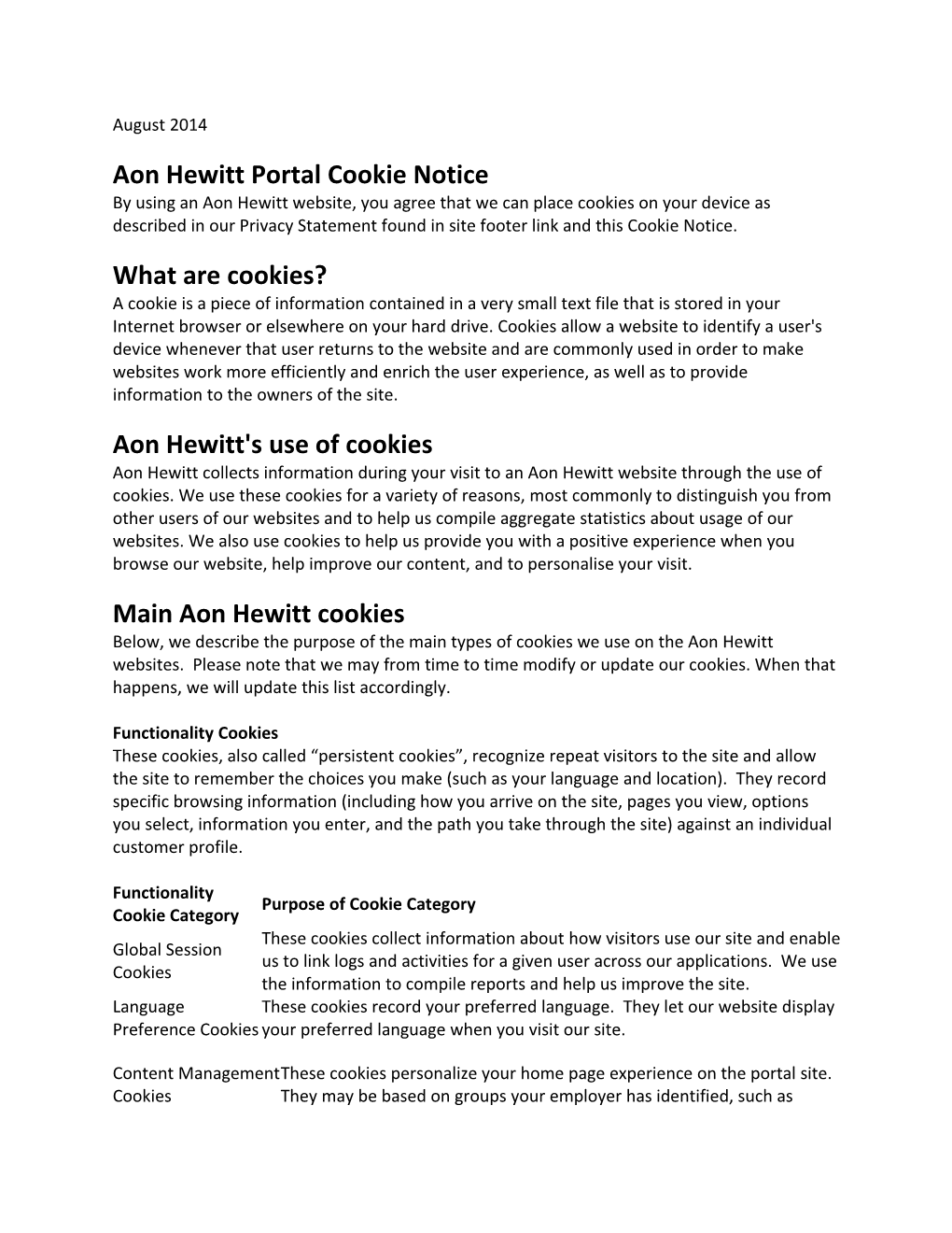 Aon Hewitt Portal Cookie Notice