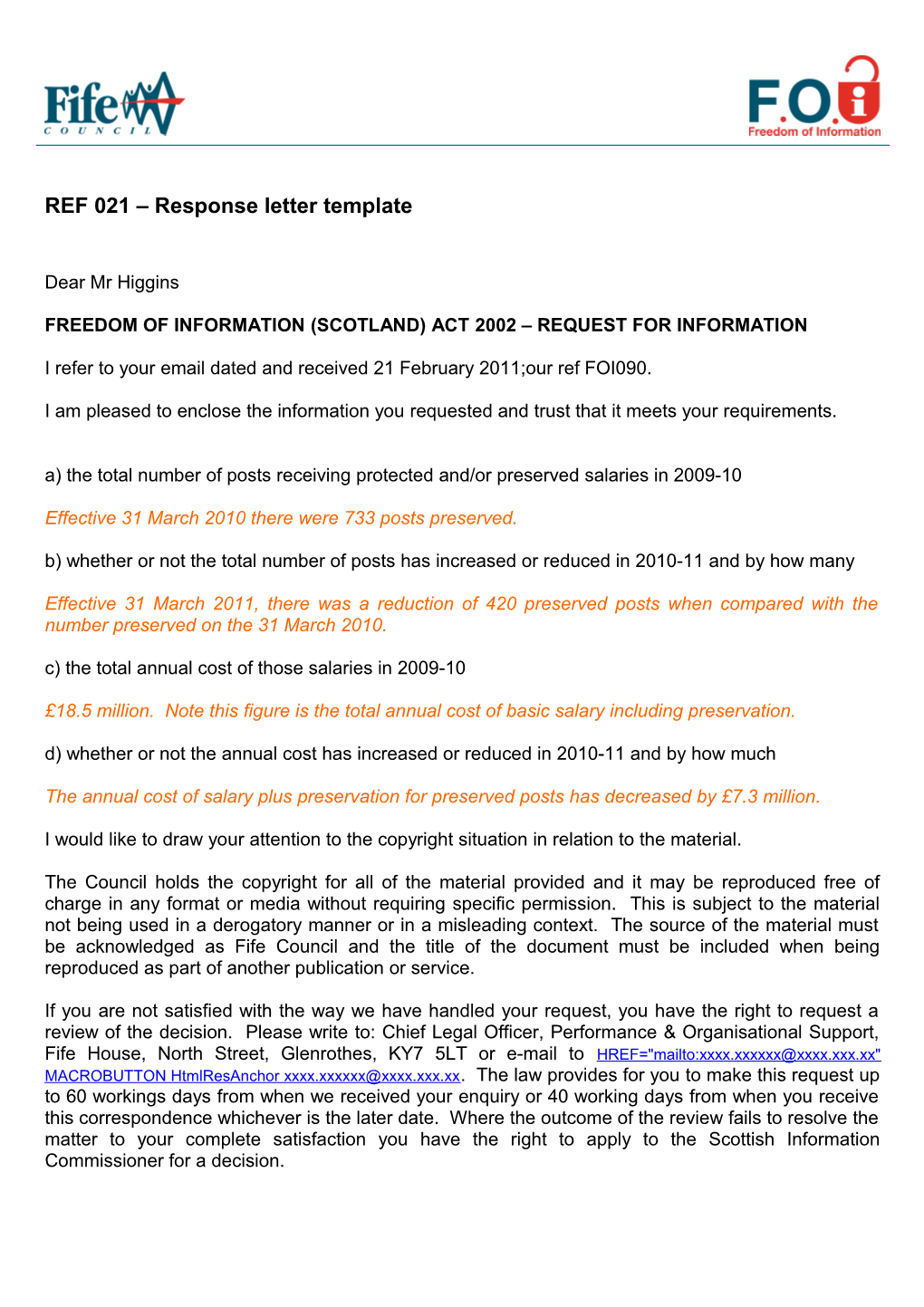 REF 019 Response Letter Template