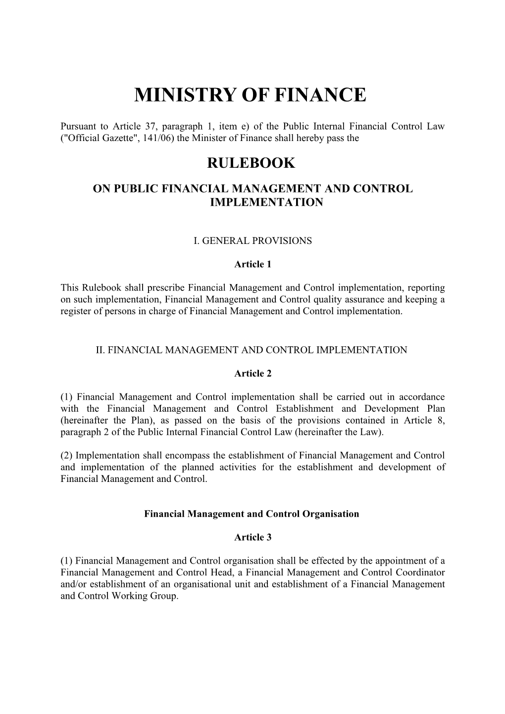 Pravilnik O Financijskom Upravljanju I Kontroli