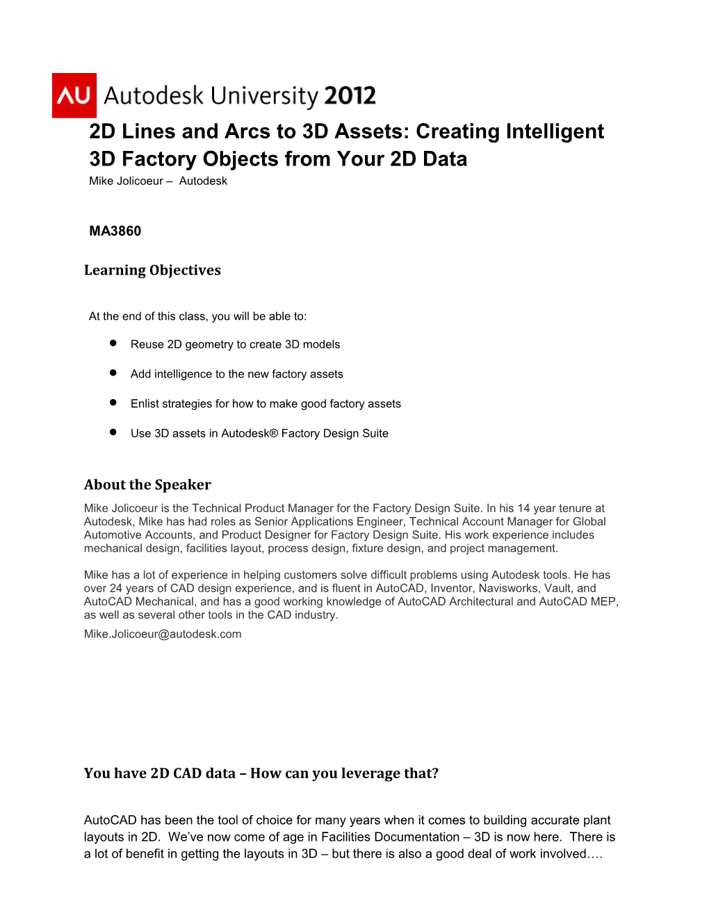 2D Lines and Arcs to 3D Assets: Creating Intelligent 3D Objects from Your 2D Data