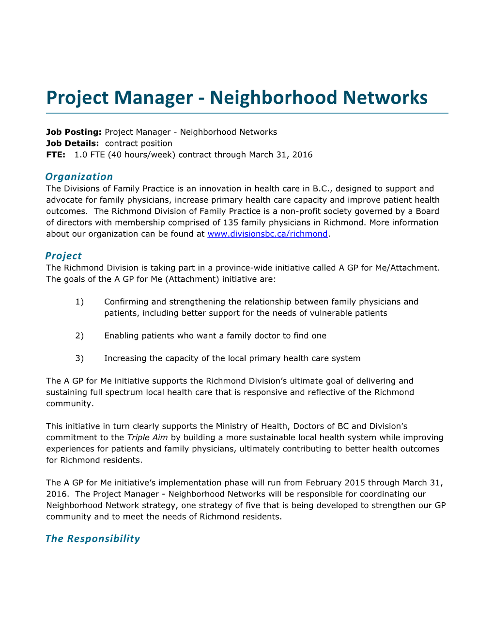 Project Manager-Neighborhood Networks