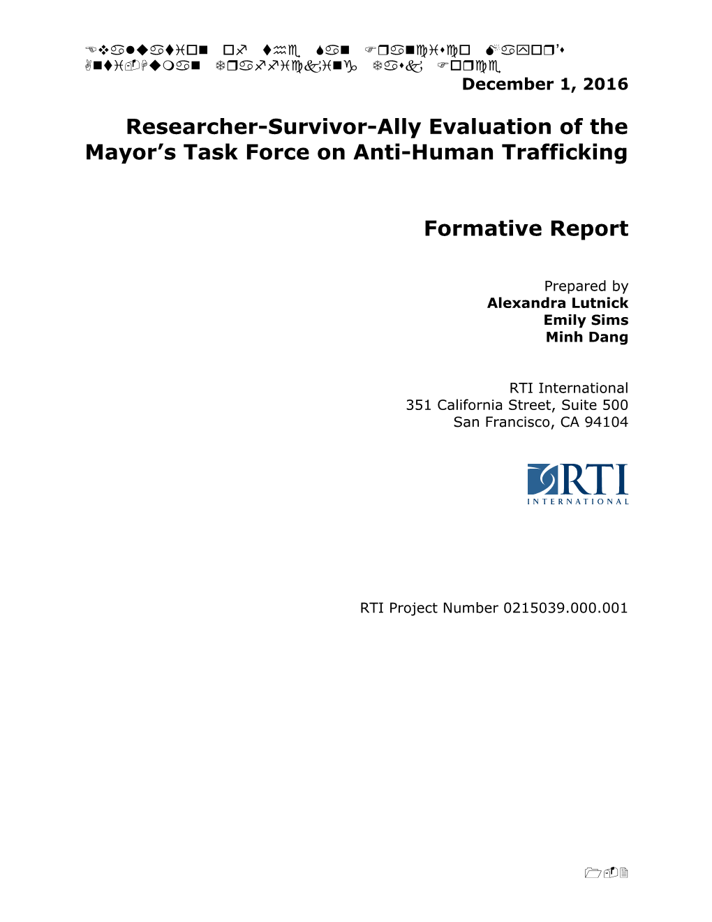 Researcher-Survivor-Ally Evaluation of the Mayor S Task Force on Anti-Human Trafficking