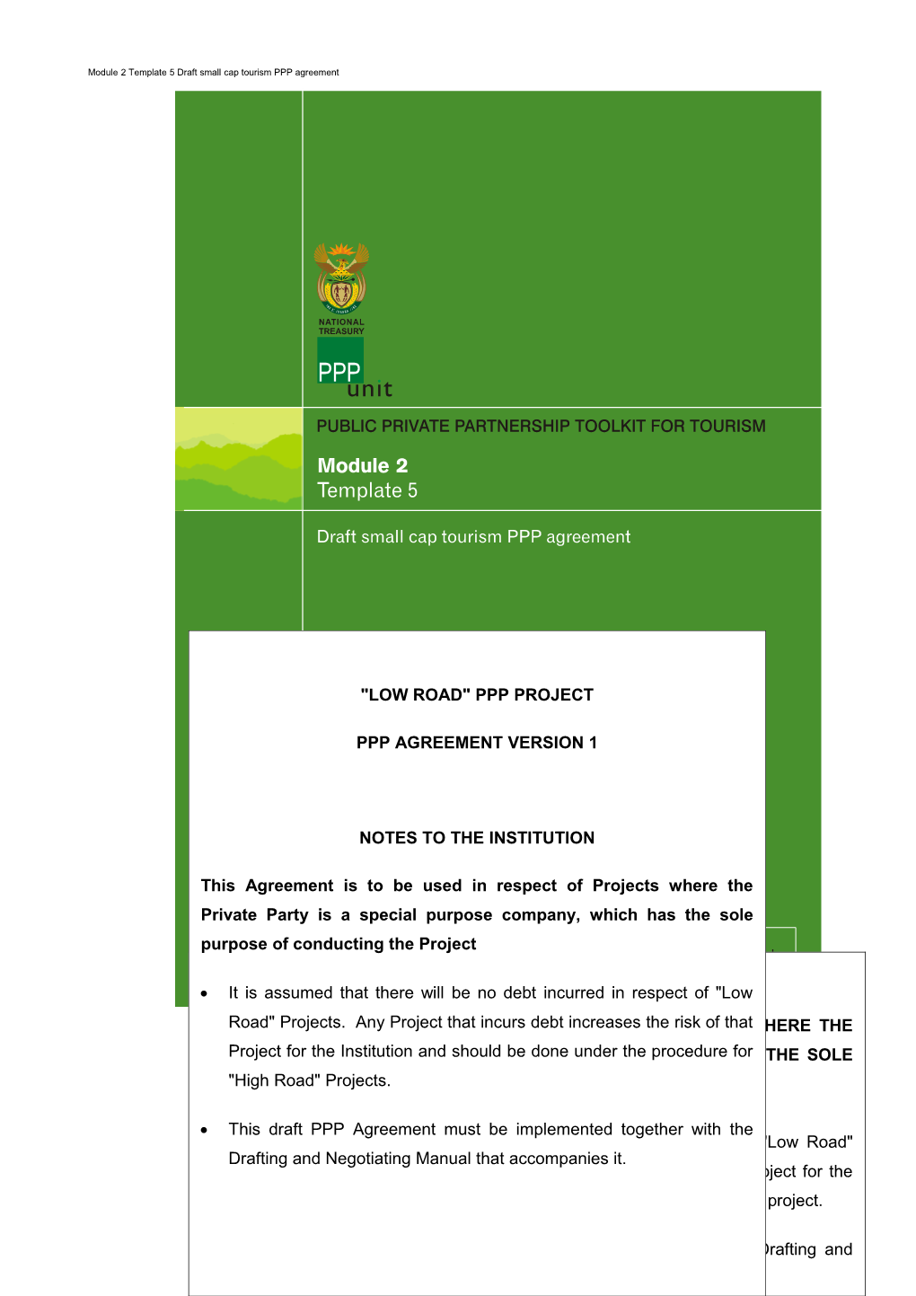 Module 2 Template 5 Draft Small Cap Tourism PPP Agreement