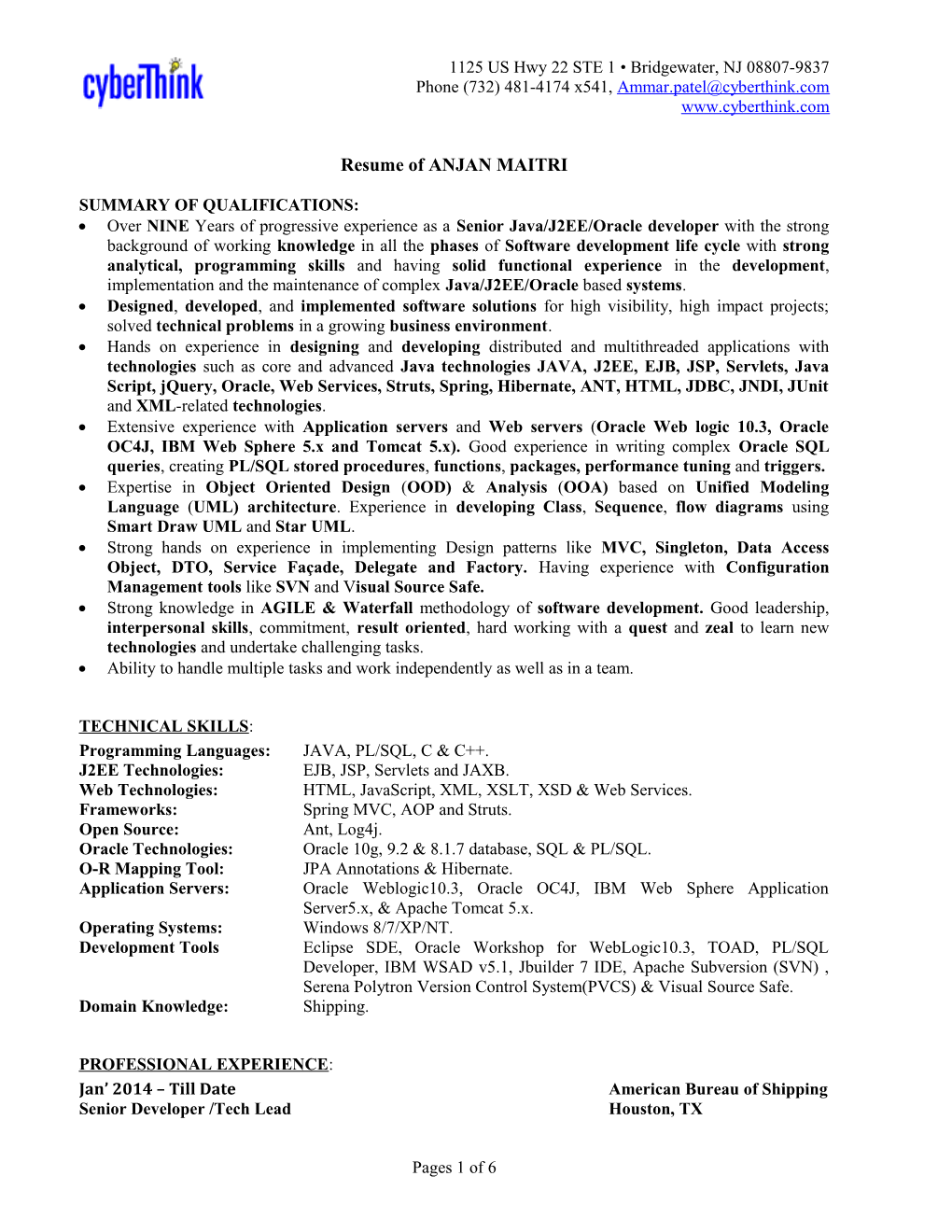 Resume of ANJAN MAITRI