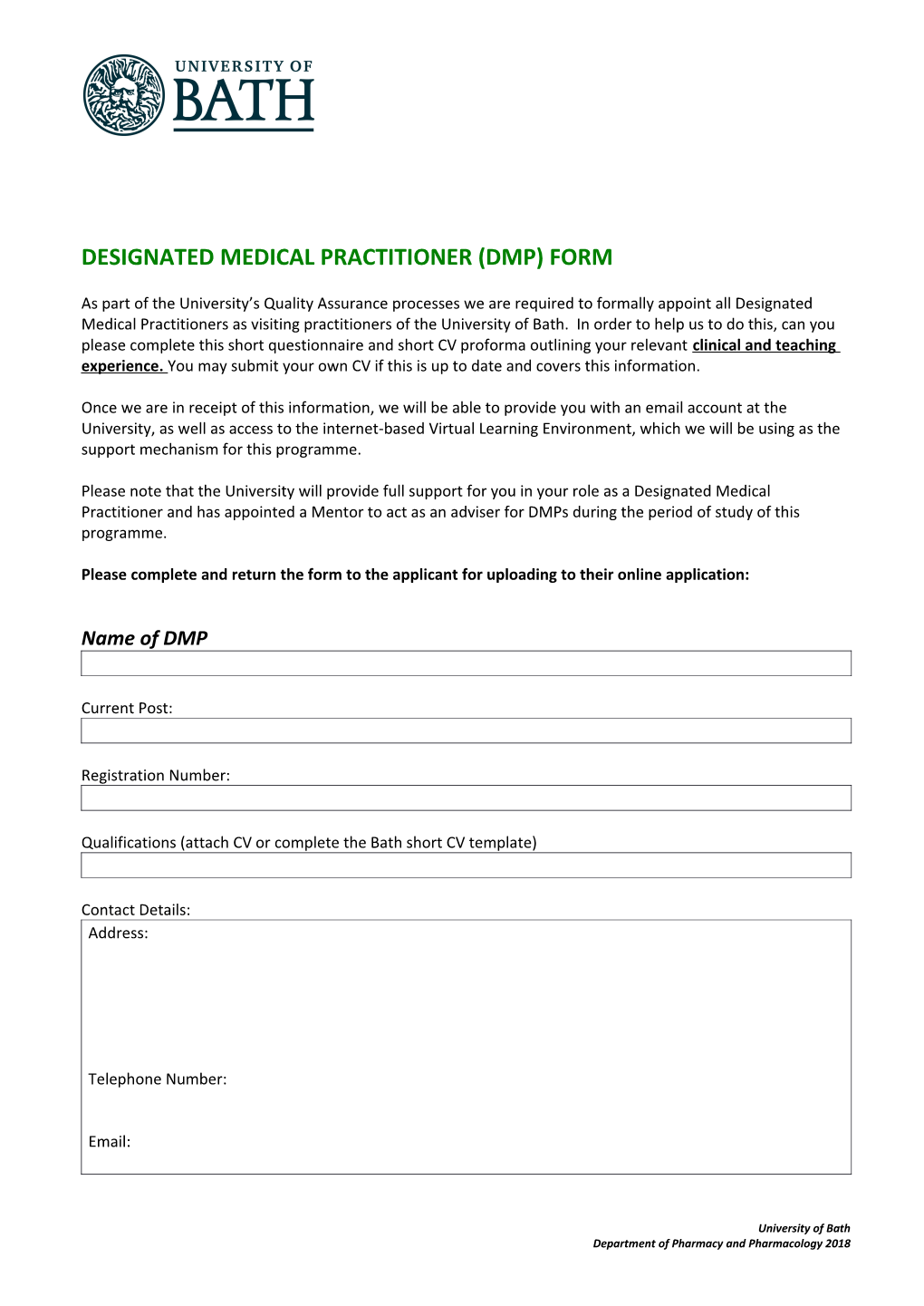 Designated Medical Practitioner (Dmp) Form