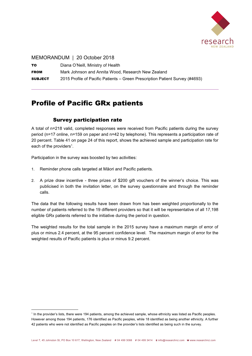 Profile of Pacific Grx Patients