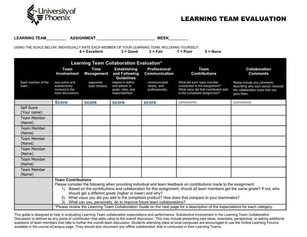 Learning Team Evaluation