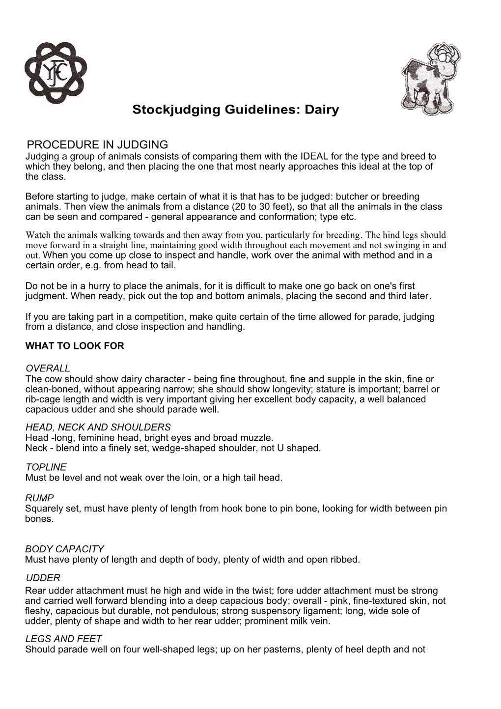 Stockjudging Guidelines: Dairy