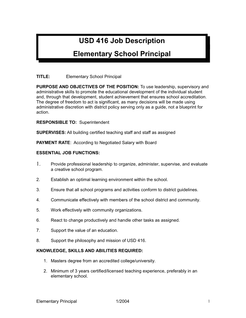 USD 416 Job Description-Principal