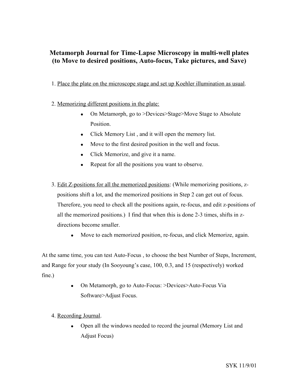 Metamorph Journal for Time-Lapse Microscopy in Multi-Well Plates