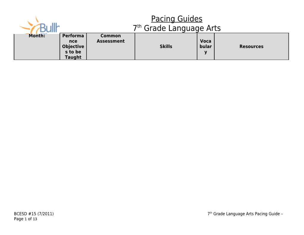 BCESD #15 (7/2011)7Th Grade Language Arts Pacing Guide Page 1 of 7