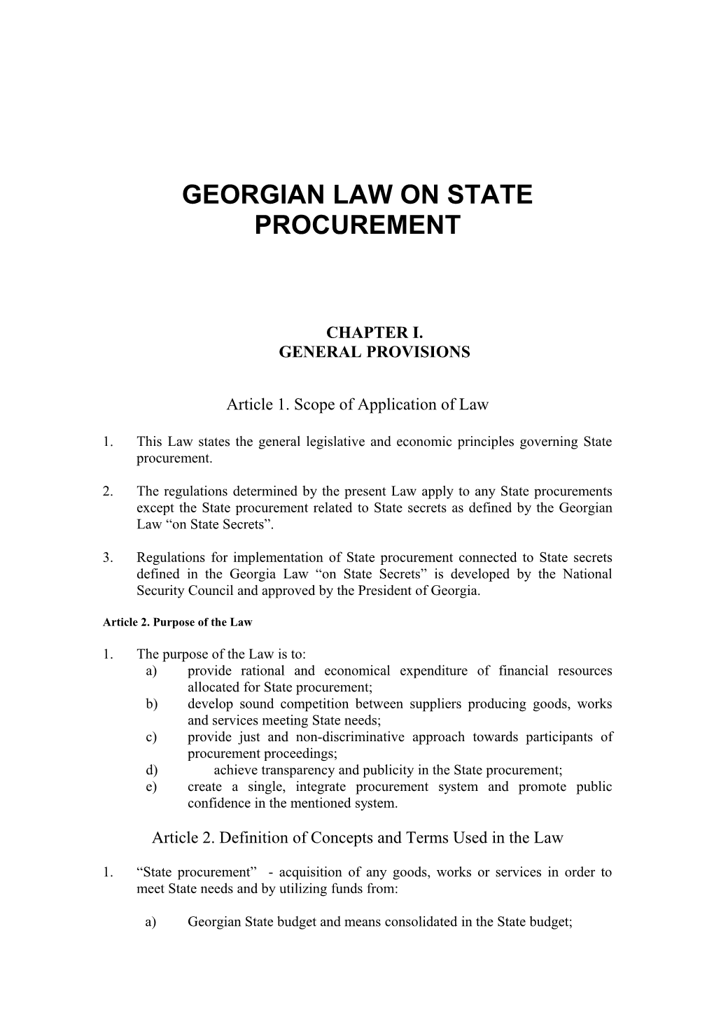 Georgian Law on State Procurement