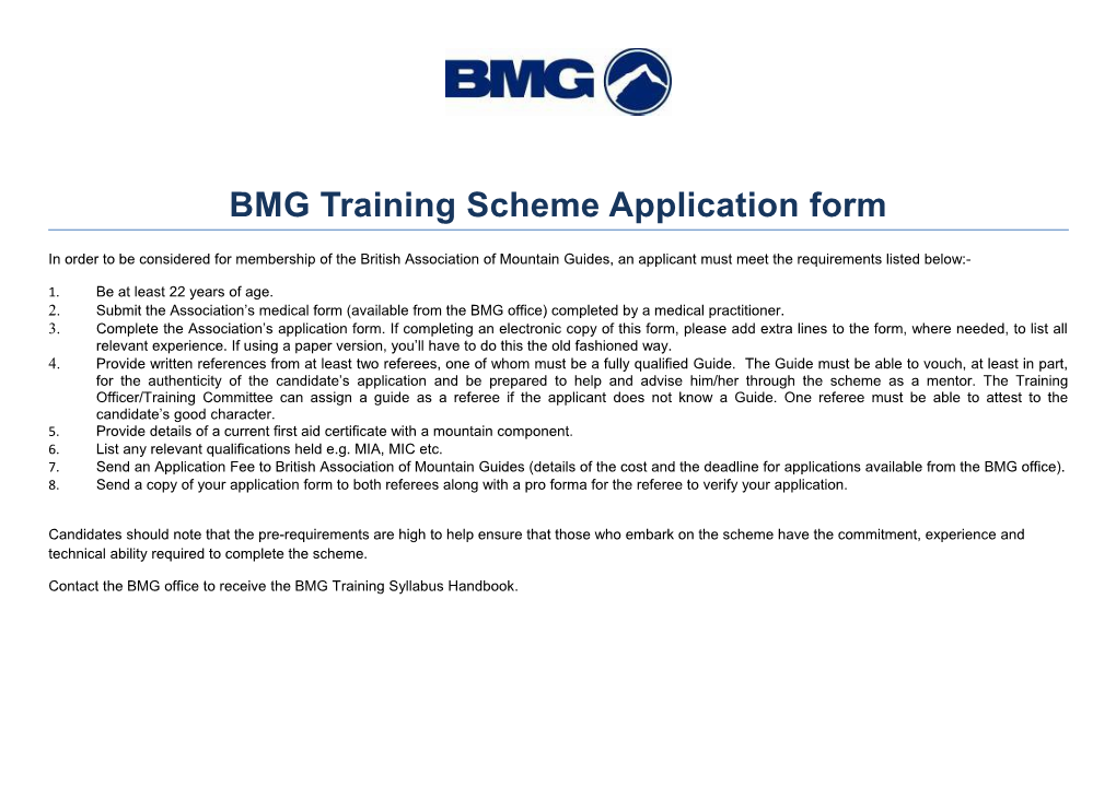 BMG Training Scheme Application Form