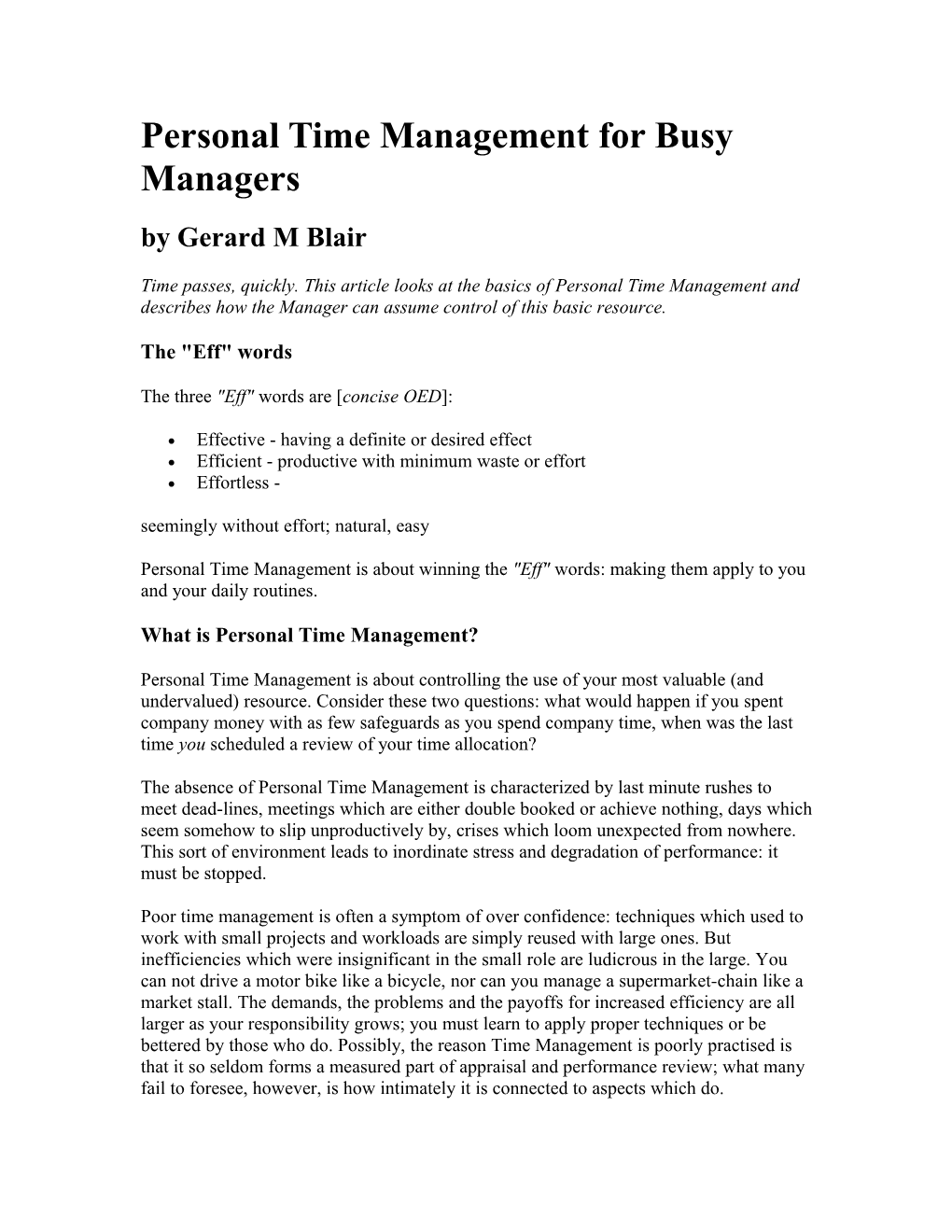 Personal Time Management for Busy Managers