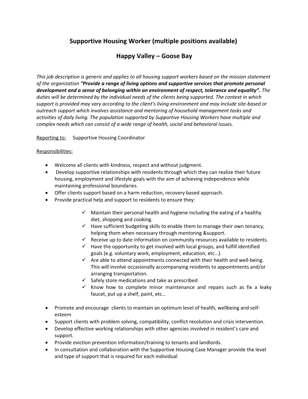 Supportive Housing Worker (Multiple Positions Available)