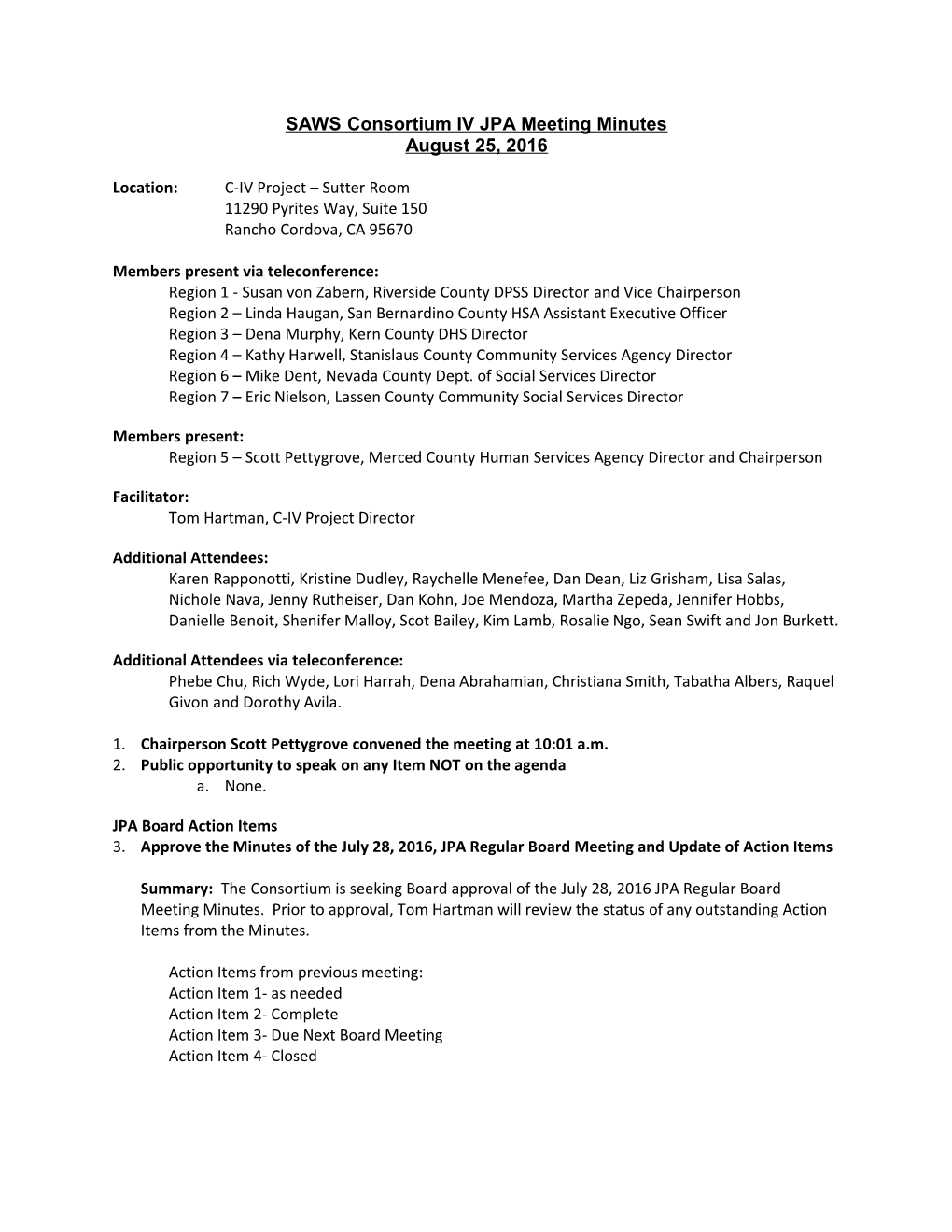 SAWS Consortium IV JPA Meeting Minutes