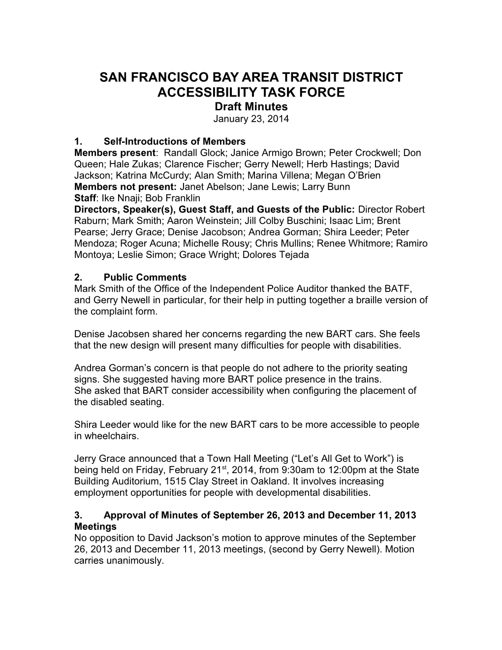 San Francisco Bay Area Transit District Accessibility Task Force