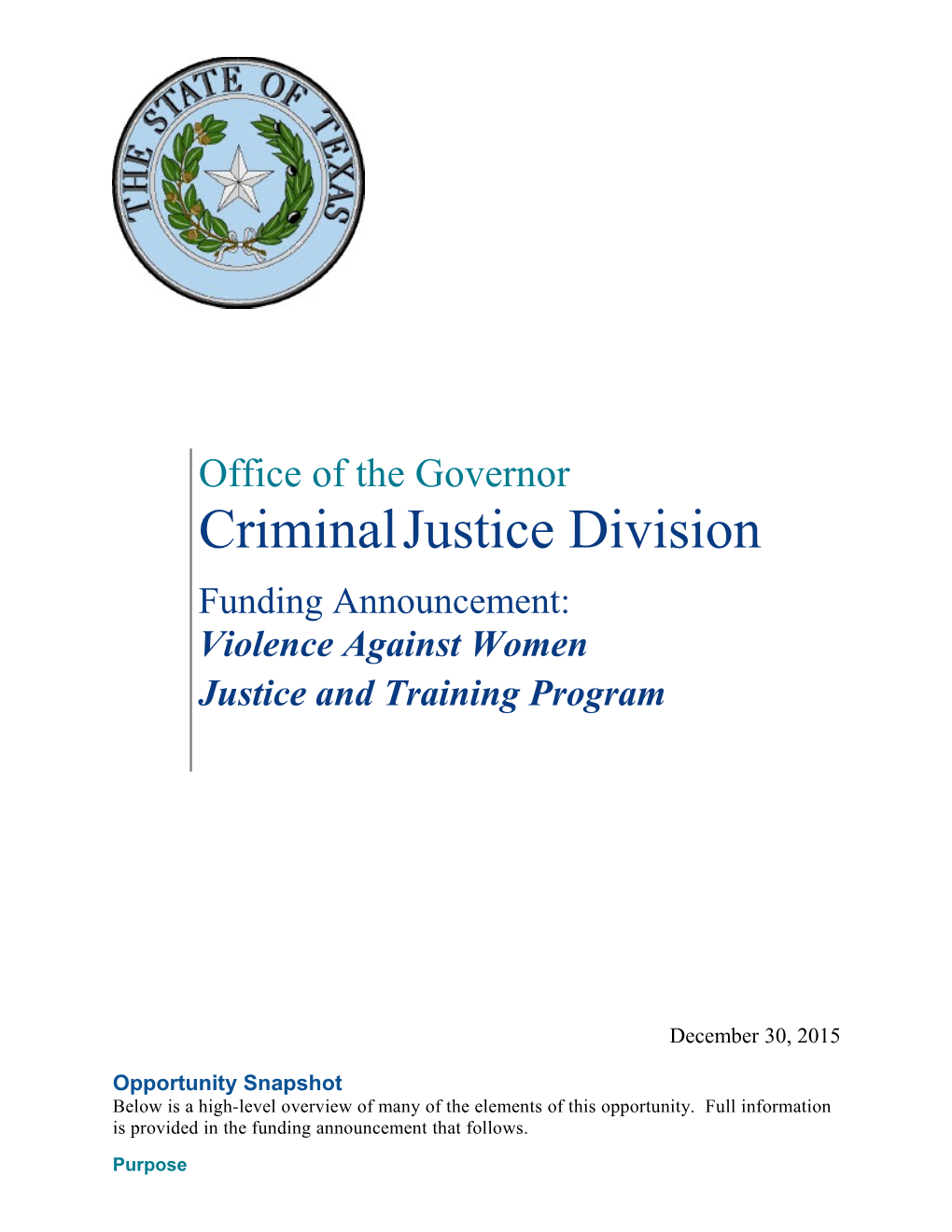 CJD Funding Announcement: Violence Against Women Justice and Training Program