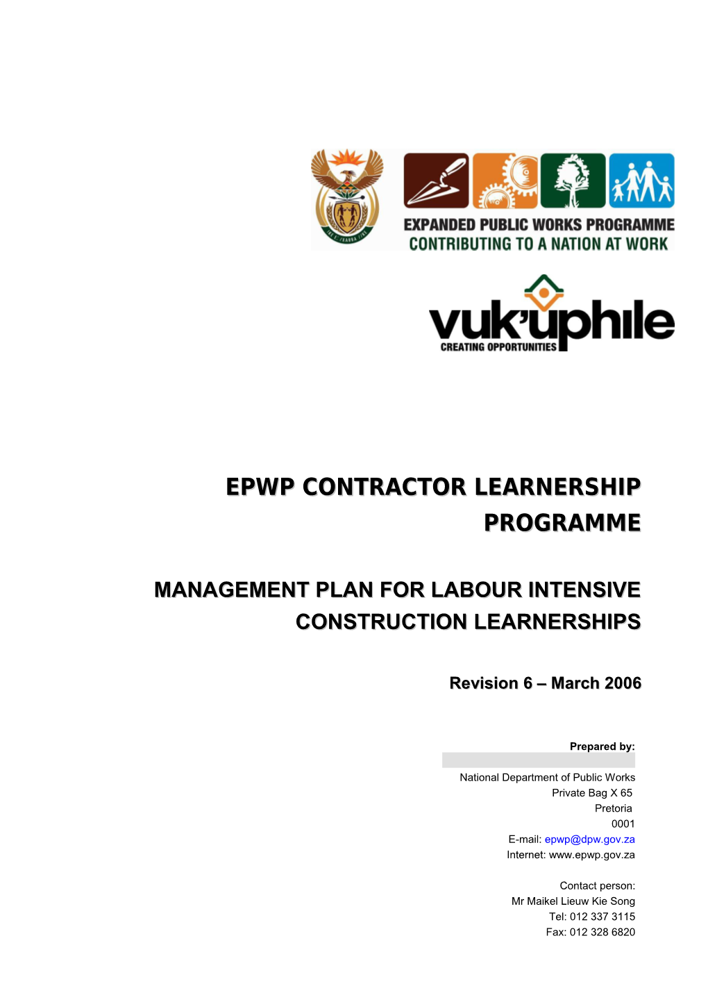 Epwp Contractor Learnership Programme