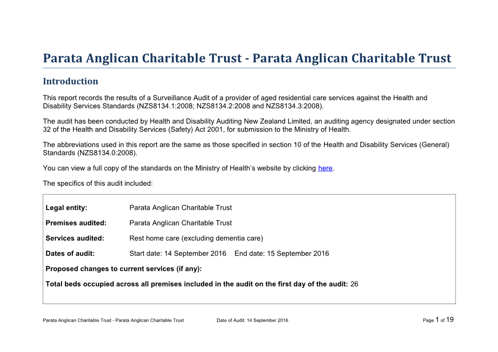 Parata Anglican Charitable Trust - Parata Anglican Charitable Trust