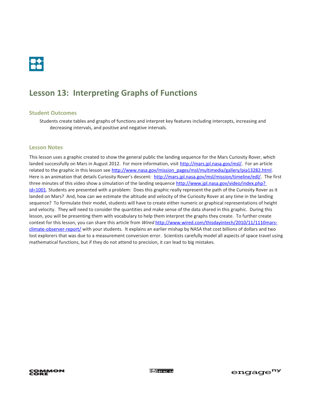 Lesson 13: Interpreting Graphs of Functions