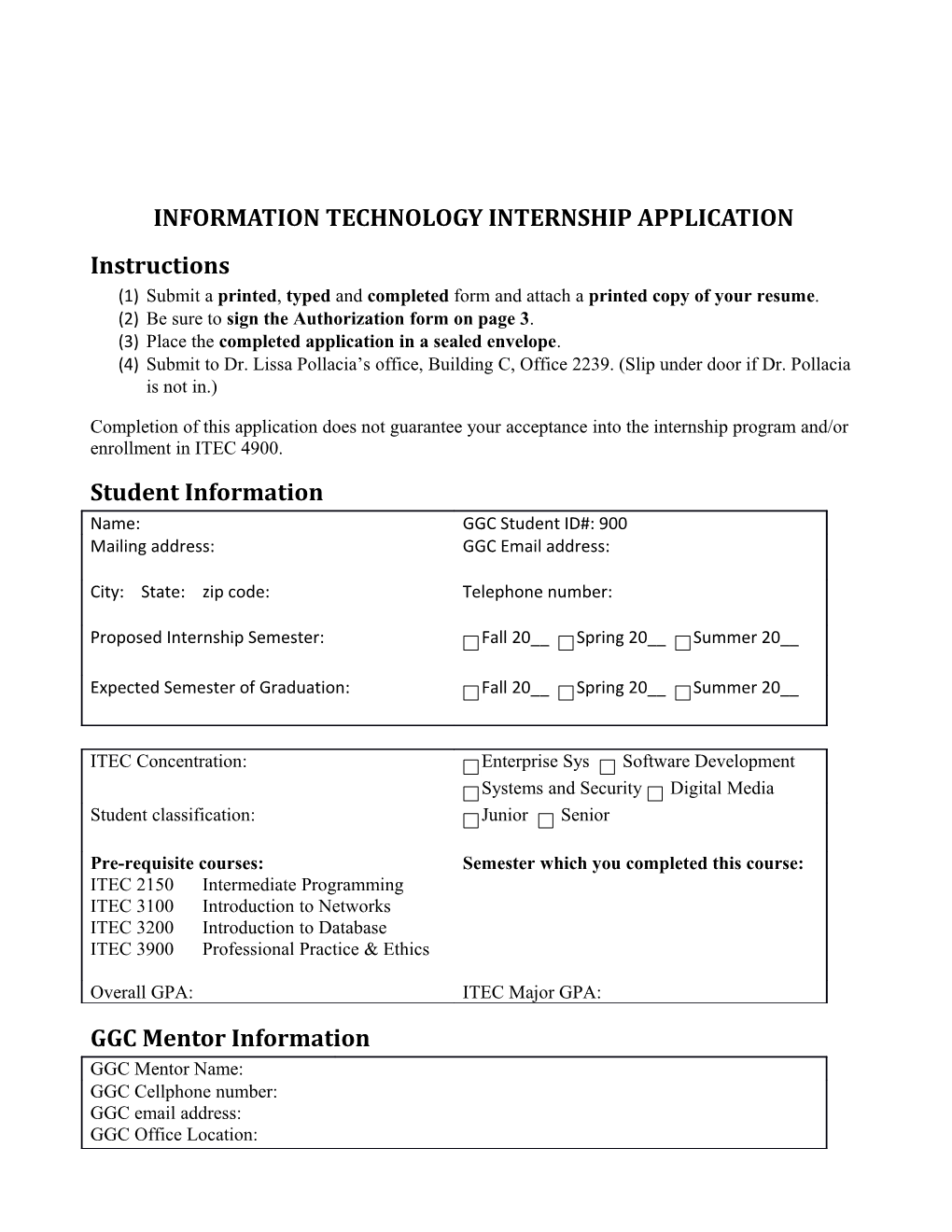 Application for Biology Internship - Student