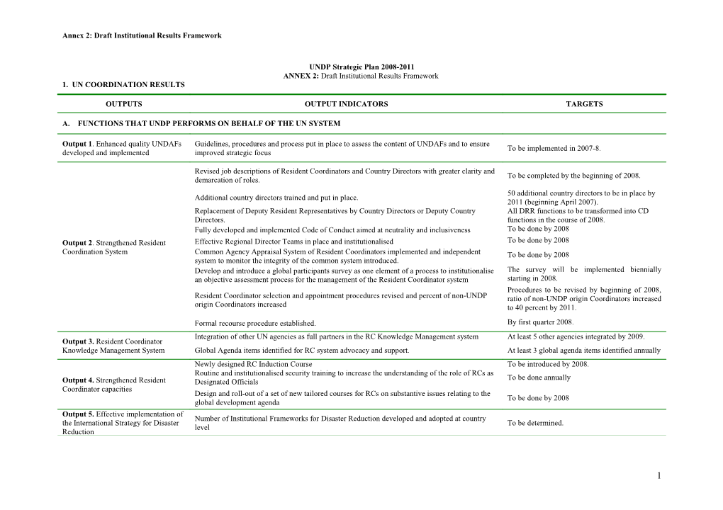 Table XX: Management and Coordination Results Framework