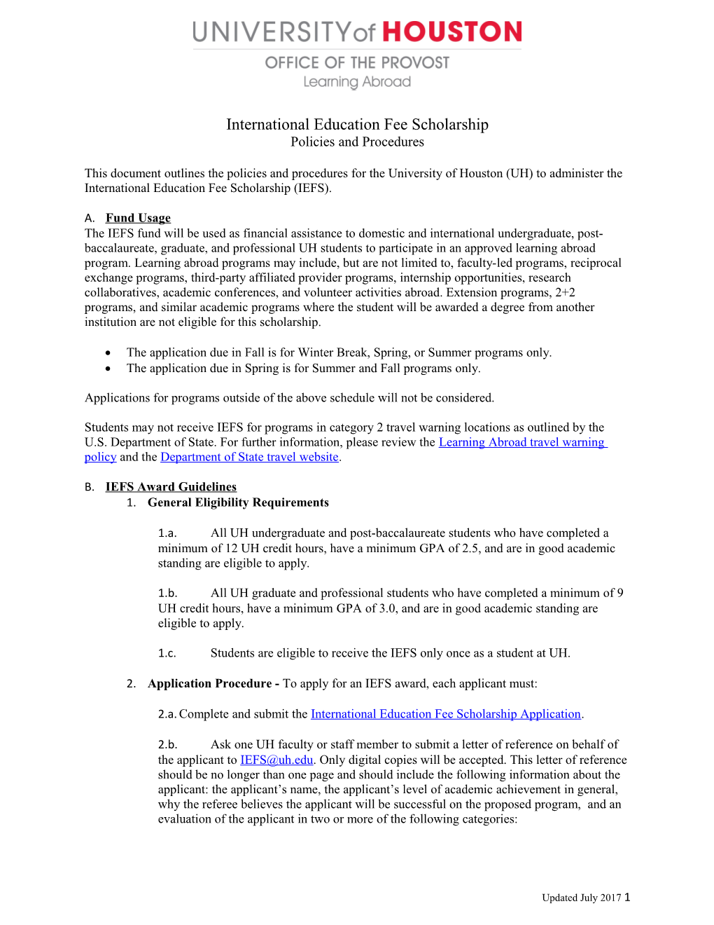 International Education Fee Scholarship