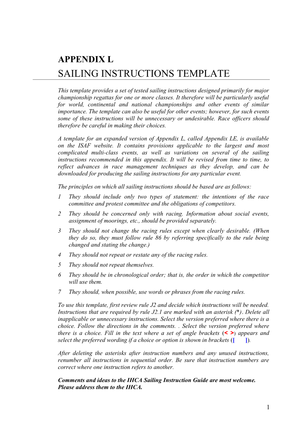 Sailing Instructions Template