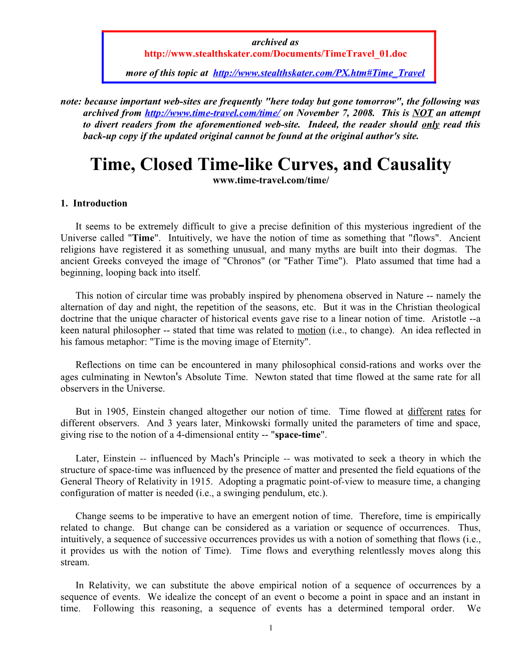 Time, Closed Time-Like Curves, and Causality