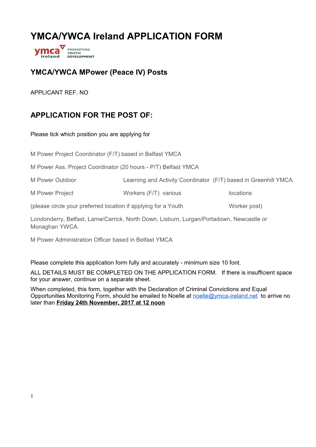 YMCA/YWCA Mpower (Peace IV) Posts