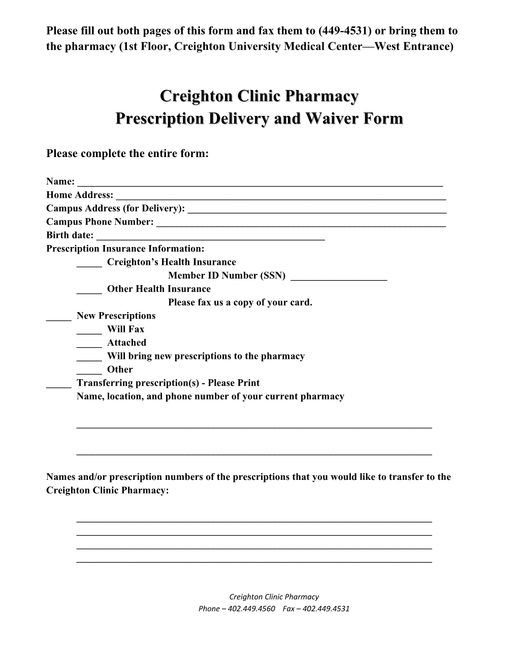 Prescription Delivery and Waiver Form