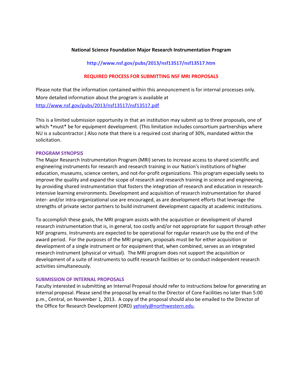 National Science Foundation Major Research Instrumentation Program