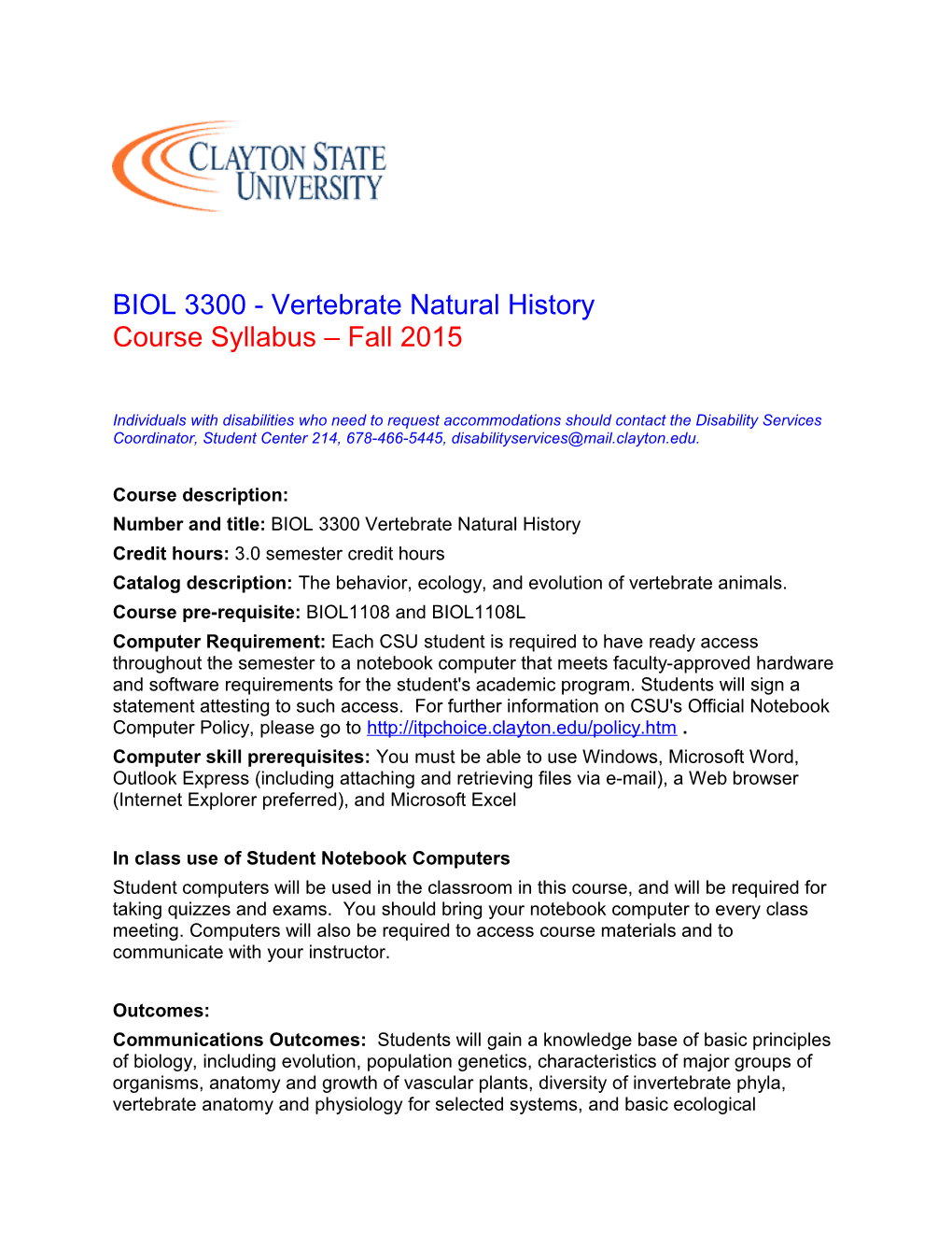 Number and Title: BIOL 3300 Vertebrate Natural History