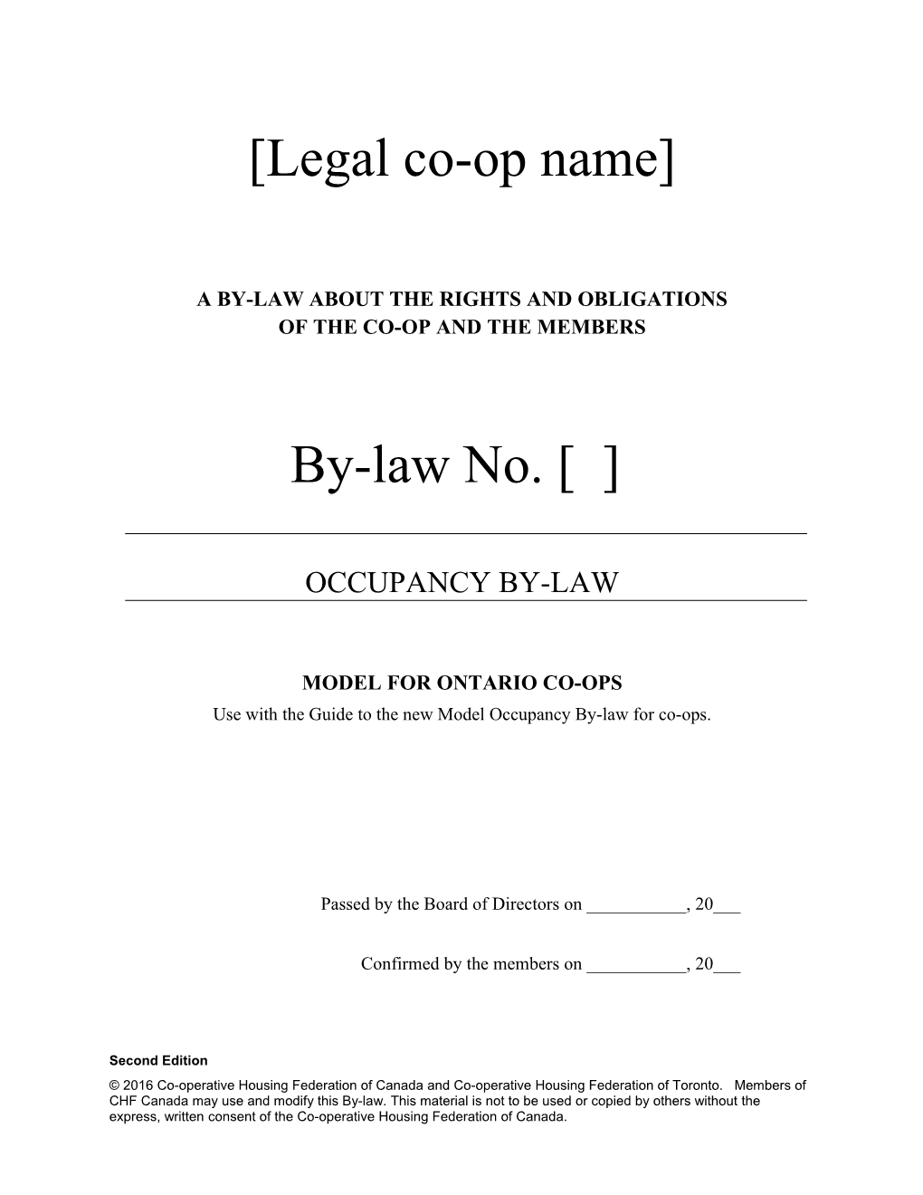 Model Occupancy By-Law