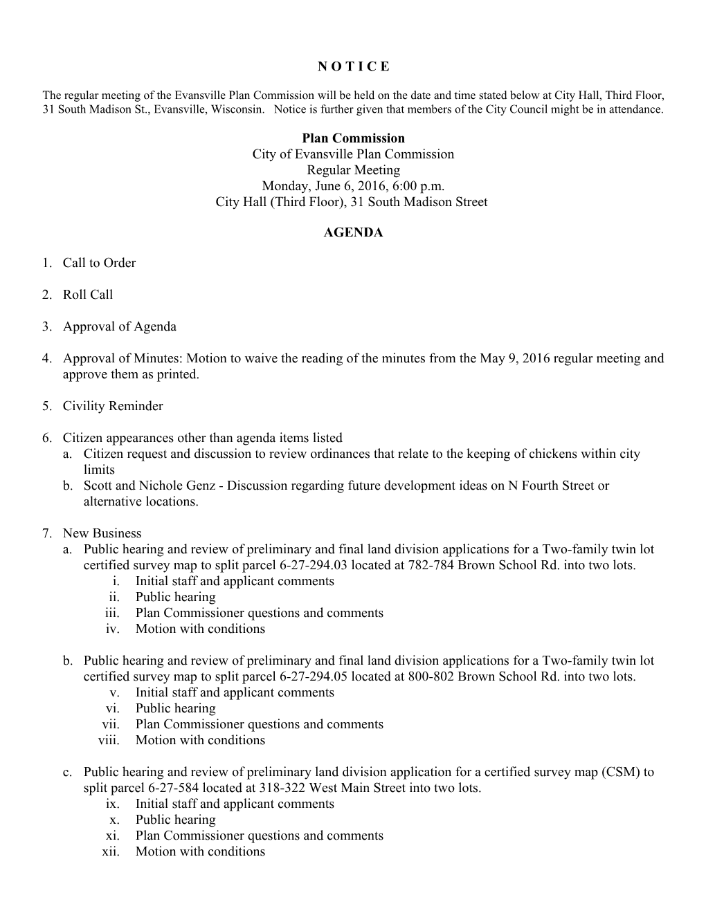 City of Evansville Plan Commission