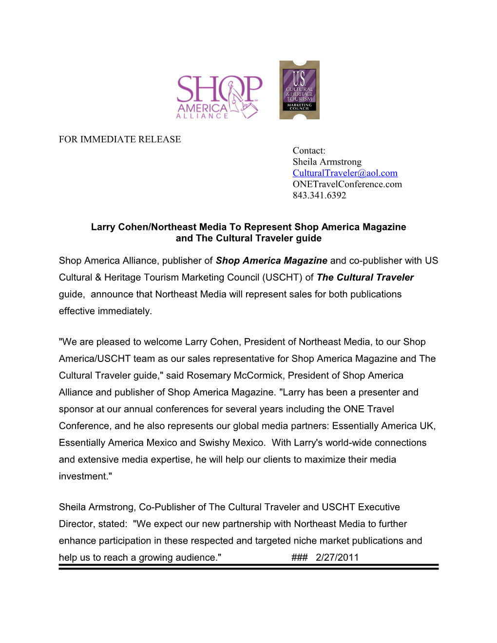 Larry Cohen/Northeast Media to Represent Shop America Magazine