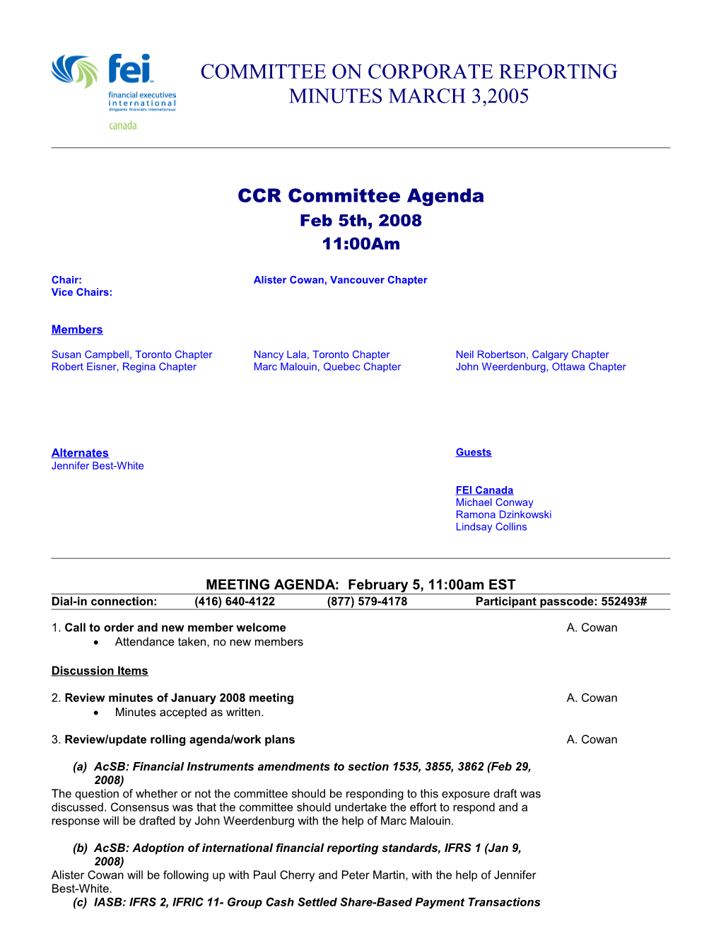 CCR Committee Agenda