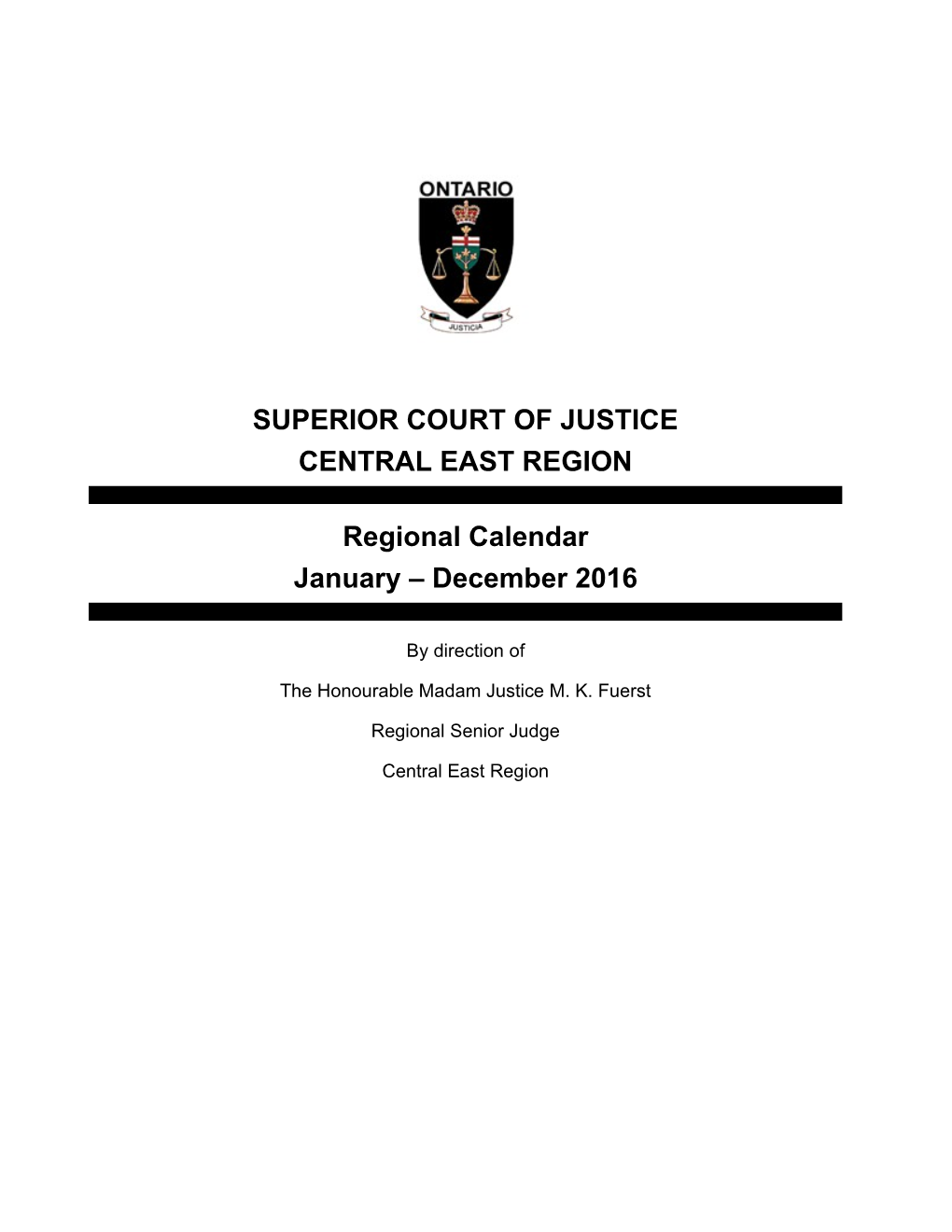 Central East Regional Calendar - January to December 2016