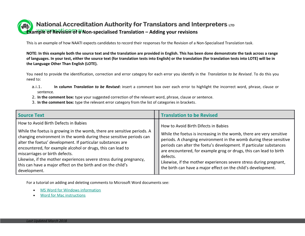 Example of Revision of a Non-Specialised Translation Adding Your Revisions