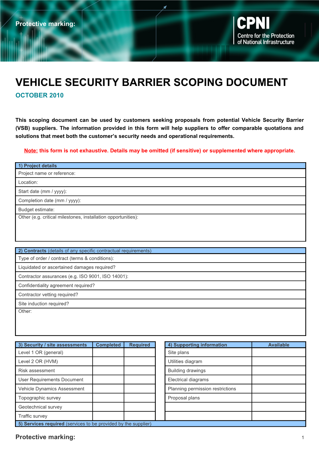 Vehicle Security Barrier Scoping Document