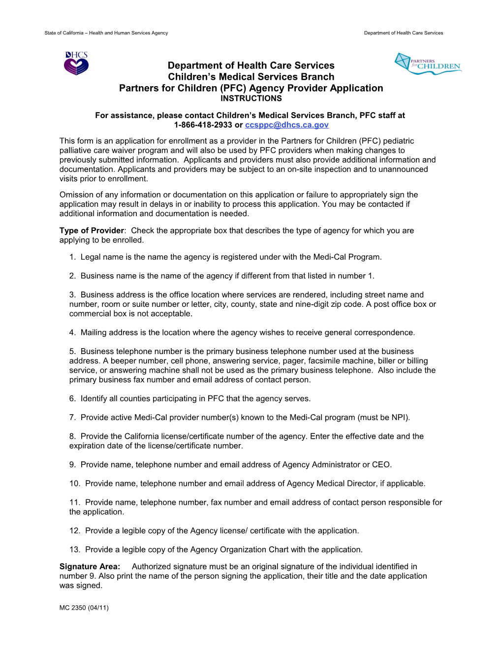 Application for Provider Participation in the Pediatric Palliative Care Waiver