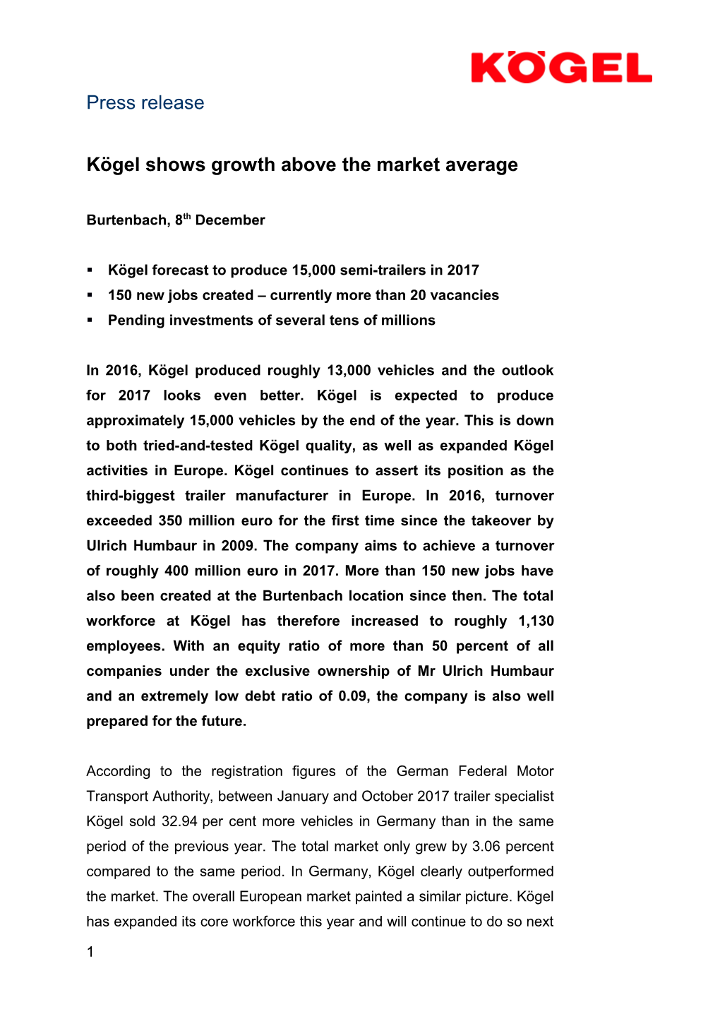 Kögel Shows Growth Above the Market Average