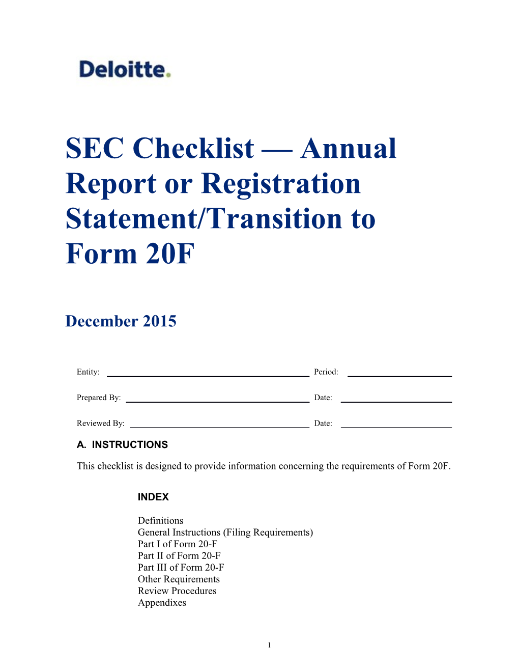 Checklist for Annual Report on SEC Form 20-F(4-11)